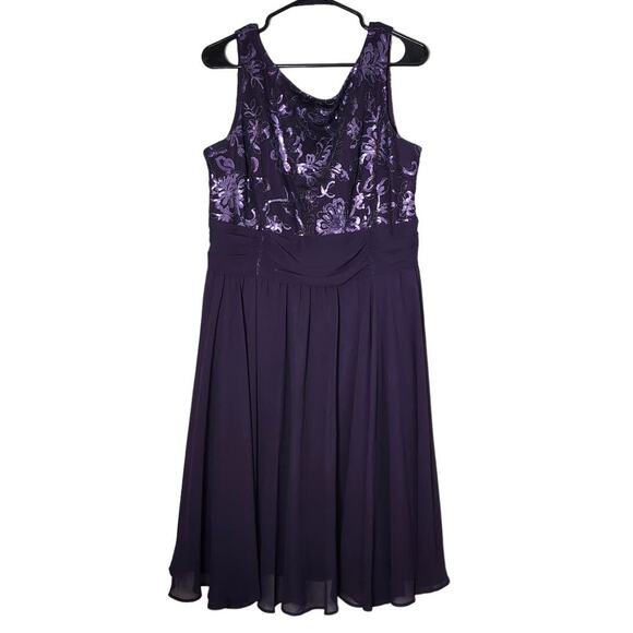 Perceptions Party Dress Plus Size 16 Fit and Flare Purple Sleeveless Beaded - Picture 2 of 3